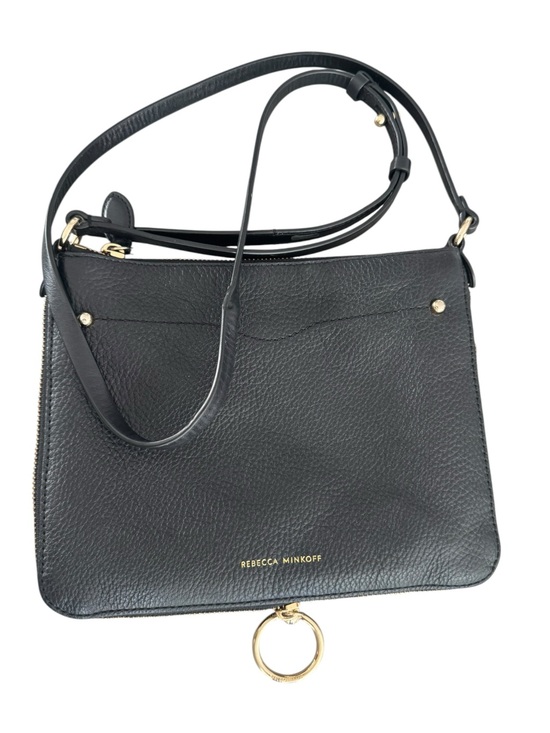 Rebecca Minkoff Handbags - Rebecca Minkoff Black Pebbled Leather Crossbody Bag Gold Ring Zip Pull